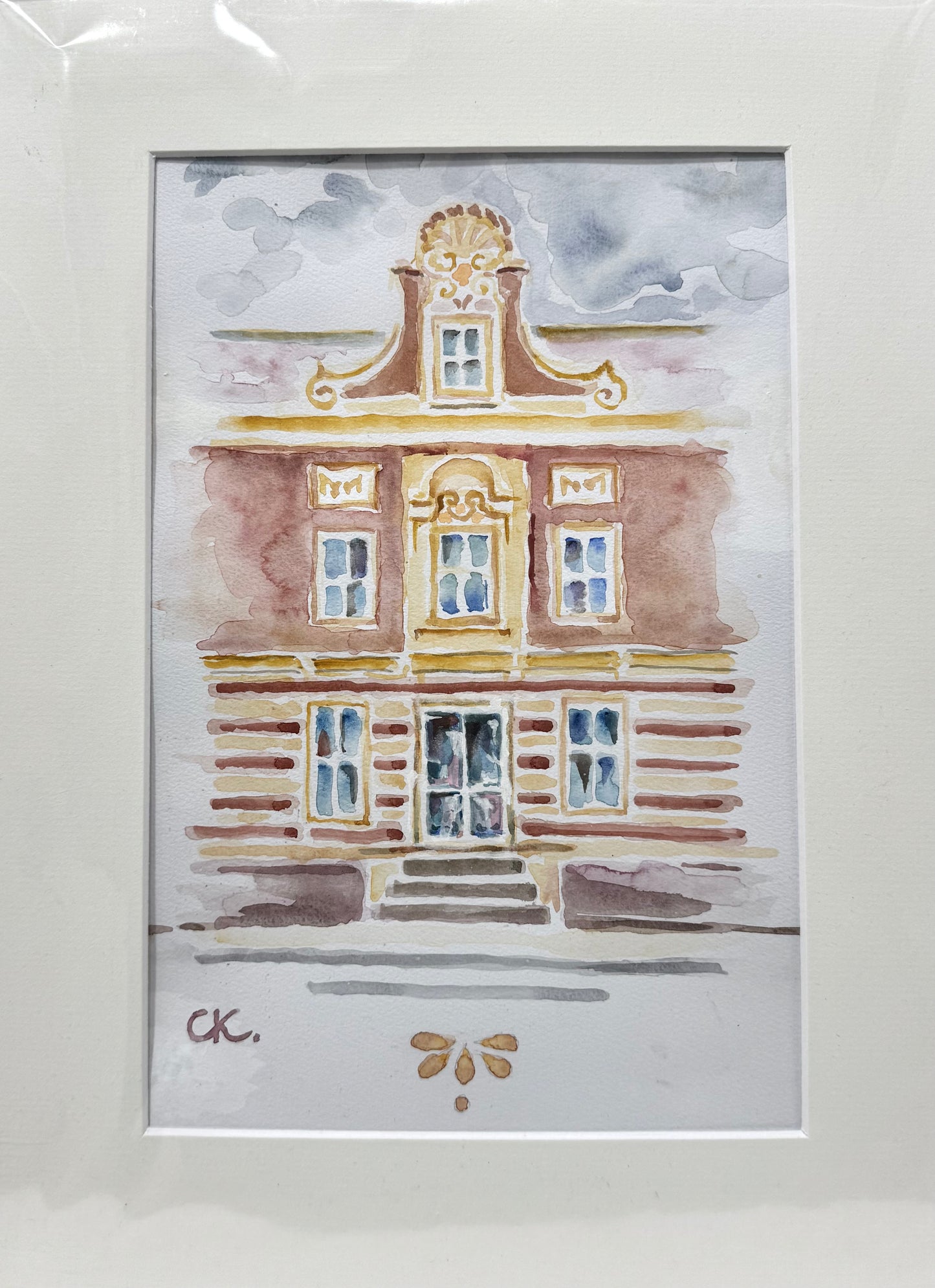 Original Aquarell-Malerei, Gemälde von Corina Kroh, Titel „Stadthaus Potsdam“ – Stadtansicht, Architektur, historisch, barock, Potsdam, Aquarell auf Papier, erhältlich bei What The Artist Made
