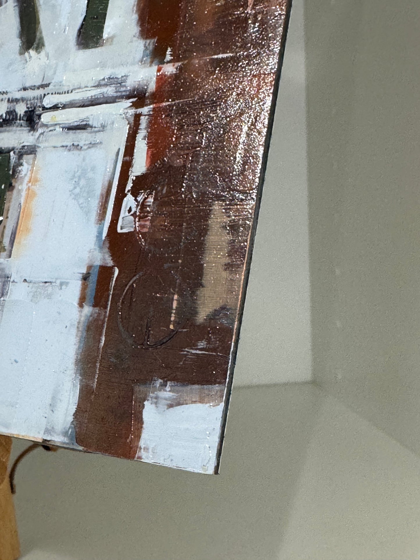 Detailaufnahme der Signatur von Eduard Warkentin, E W und des Dibond Panels