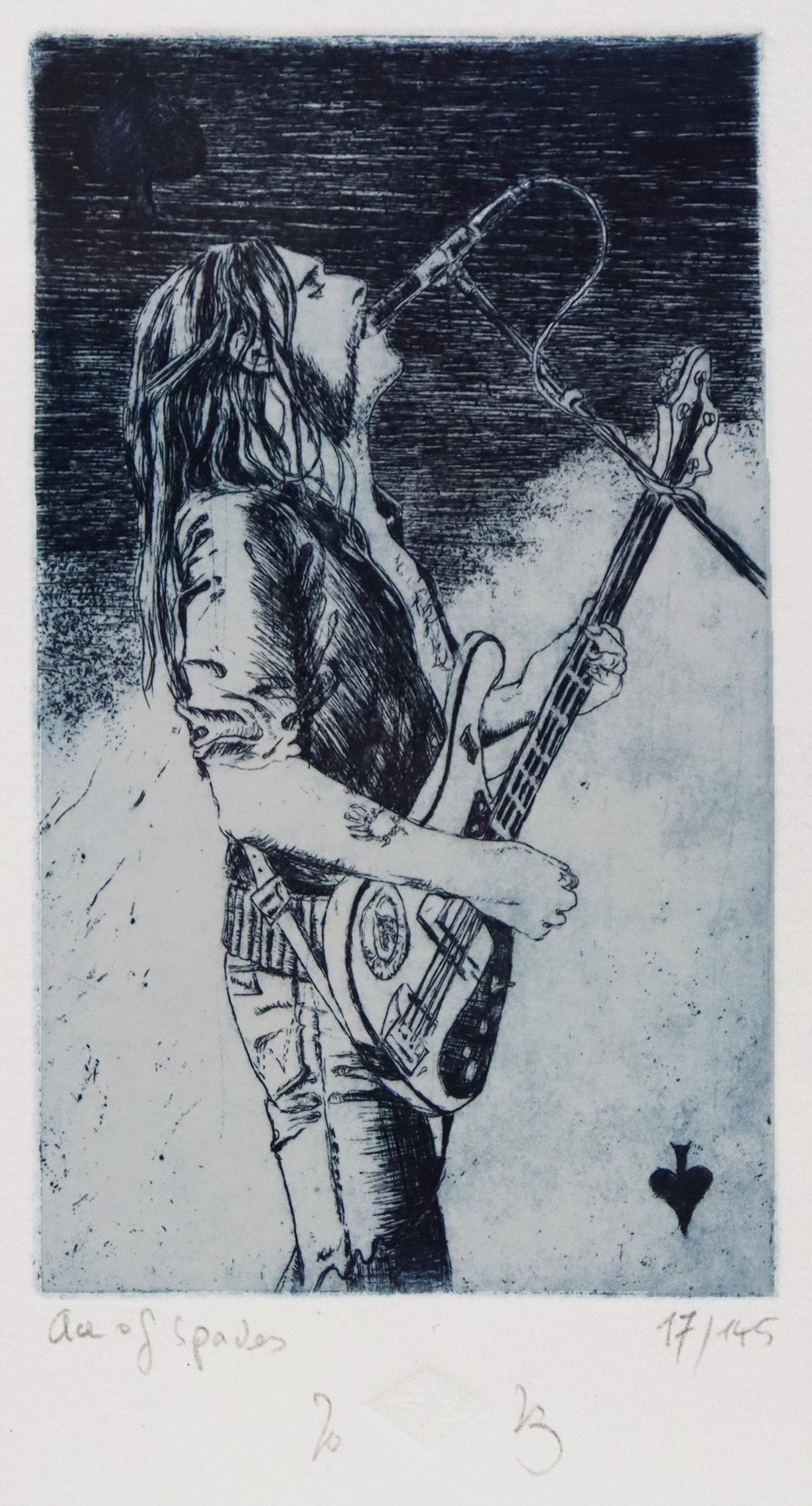 Original Radierung von Frank Lindenberg, Darstellung von Lemmy Kilmister, Radierung auf Karton, Detailansicht, erhältlich bei Galerie Waldbach - What The Artist Made