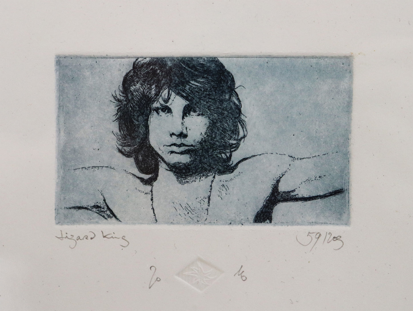 Original Radierung von Frank Lindenberg, Porträt von Jim Morrison von The Doors, Radierung auf Karton, Detailansicht, erhältlich bei Galerie Waldbach - What The Artist Made