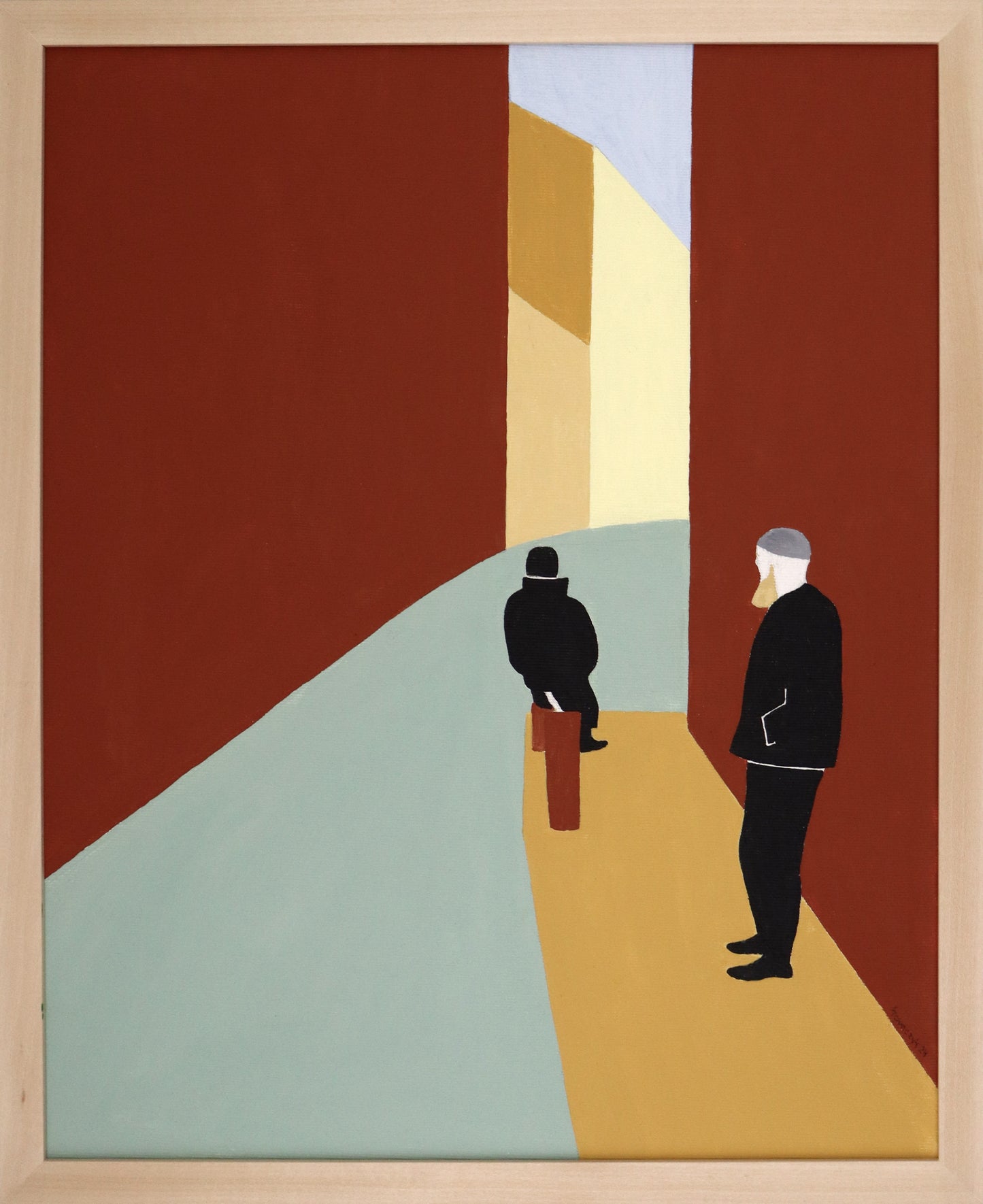 Original Acryl-Malerei, Gemälde von Dr. Leonhard Tomczyk, Titel „Venedig“ – reduziert formale Ansicht eines Kanals in Venedig mit Personen, Acryl auf Leinwand, erhältlich bei What The Artist Made