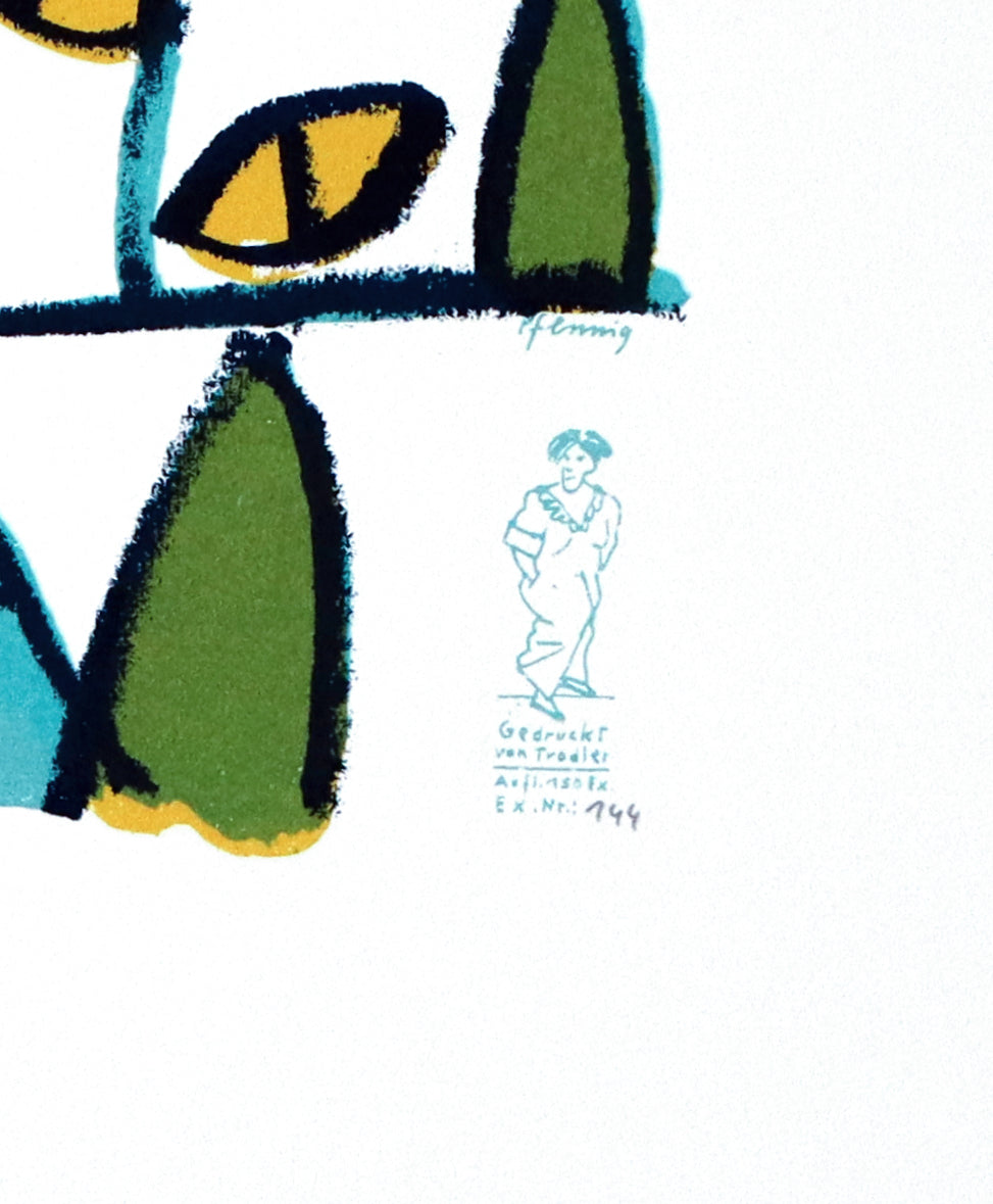 Detailaufnahme der Signatur Trodler vom Druck "Katzenaugen in Sanssouci" von Wolf-Dieter Pfennig, Signatur von Trodler "Gedruckt von Trodler. Aufl. 150 Exemplare, Ex. Nr. (variabel)" erhältlich bei What The Artist Made