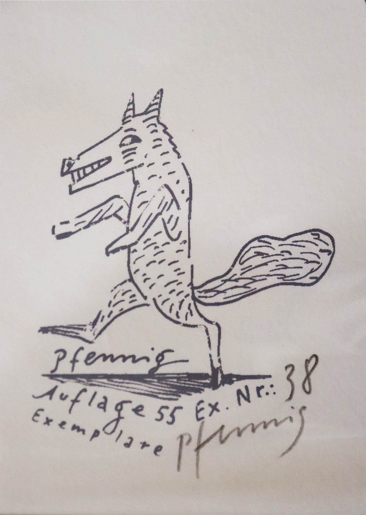 Druck Edition Trodler, von Wolf-Dieter Pfennig, Titel "Alles flüchtig, alles nichtig" – Detailaufnahme der Vignette Edition Trodler und Signatur Pfennig. Erhältlich bei Galerie Waldbach - What The Artist Made