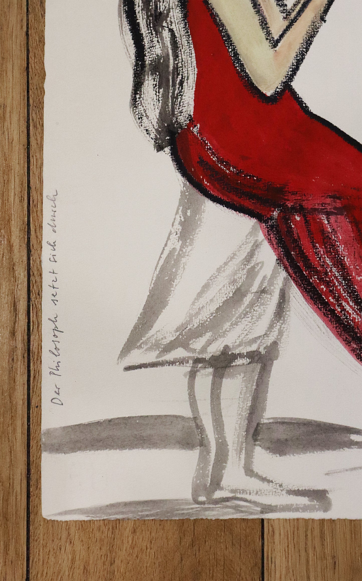 Original Mixed-Media-Malerei von Wolf-Dieter-Pfennig, Detailansicht des Titels, aufgeschrieben am linken BIldrand. Mixed Media auf Papier, signiert, erhältlich bei Galerie Waldbach, What the Artist Made