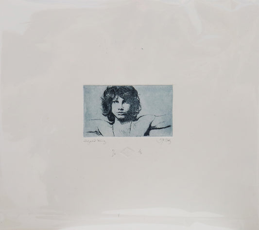 Original Radierung von Frank Lindenberg, Porträt von Jim Morrison von The Doors, Radierung auf Karton, erhältlich bei Galerie Waldbach - What The Artist Made