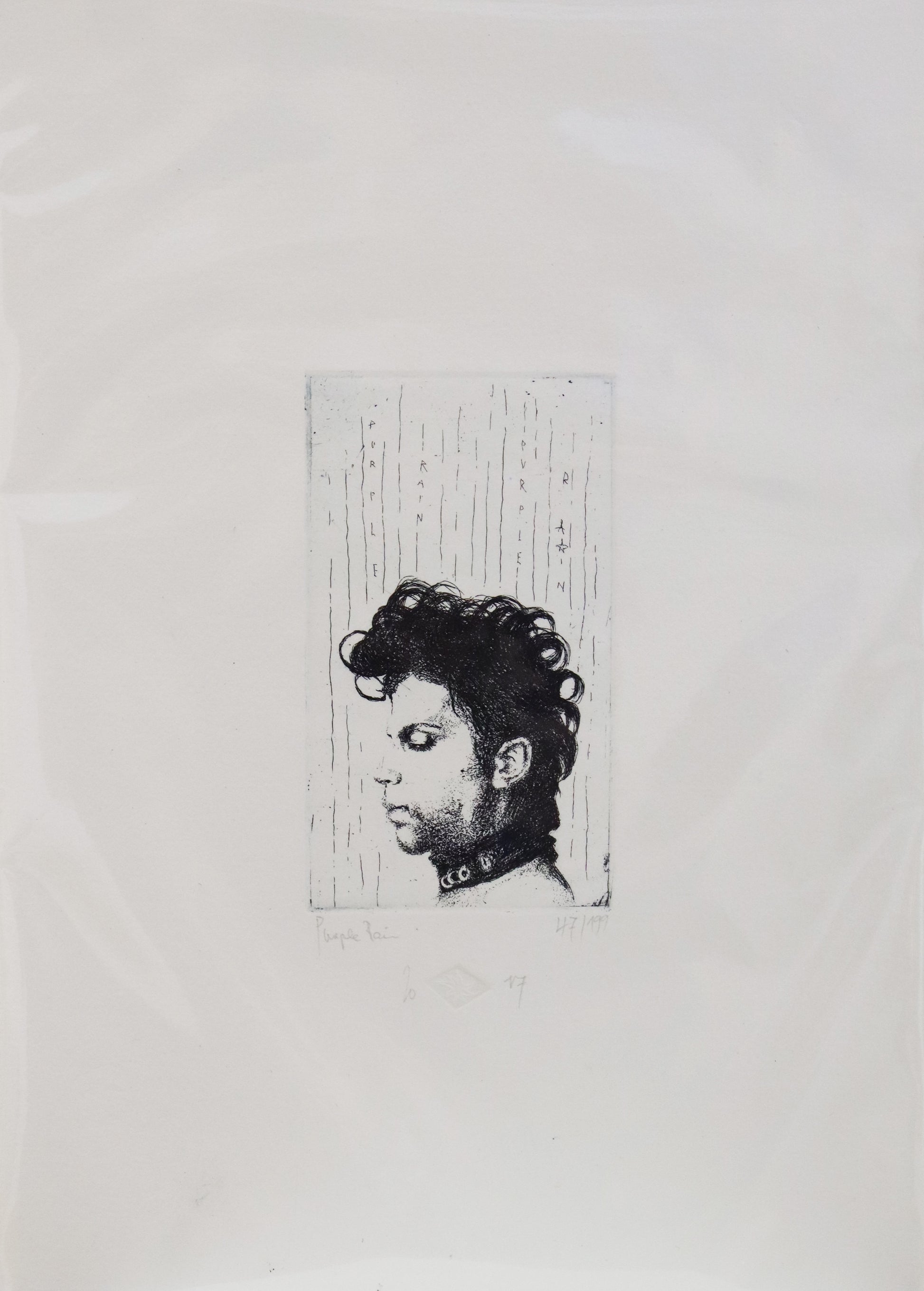 Original Radierung von Frank Lindenberg, Porträt in Profil/Seitenansicht von  Prince,  Radierung auf Karton, erhältlich bei Galerie Waldbach - What The Artist Made