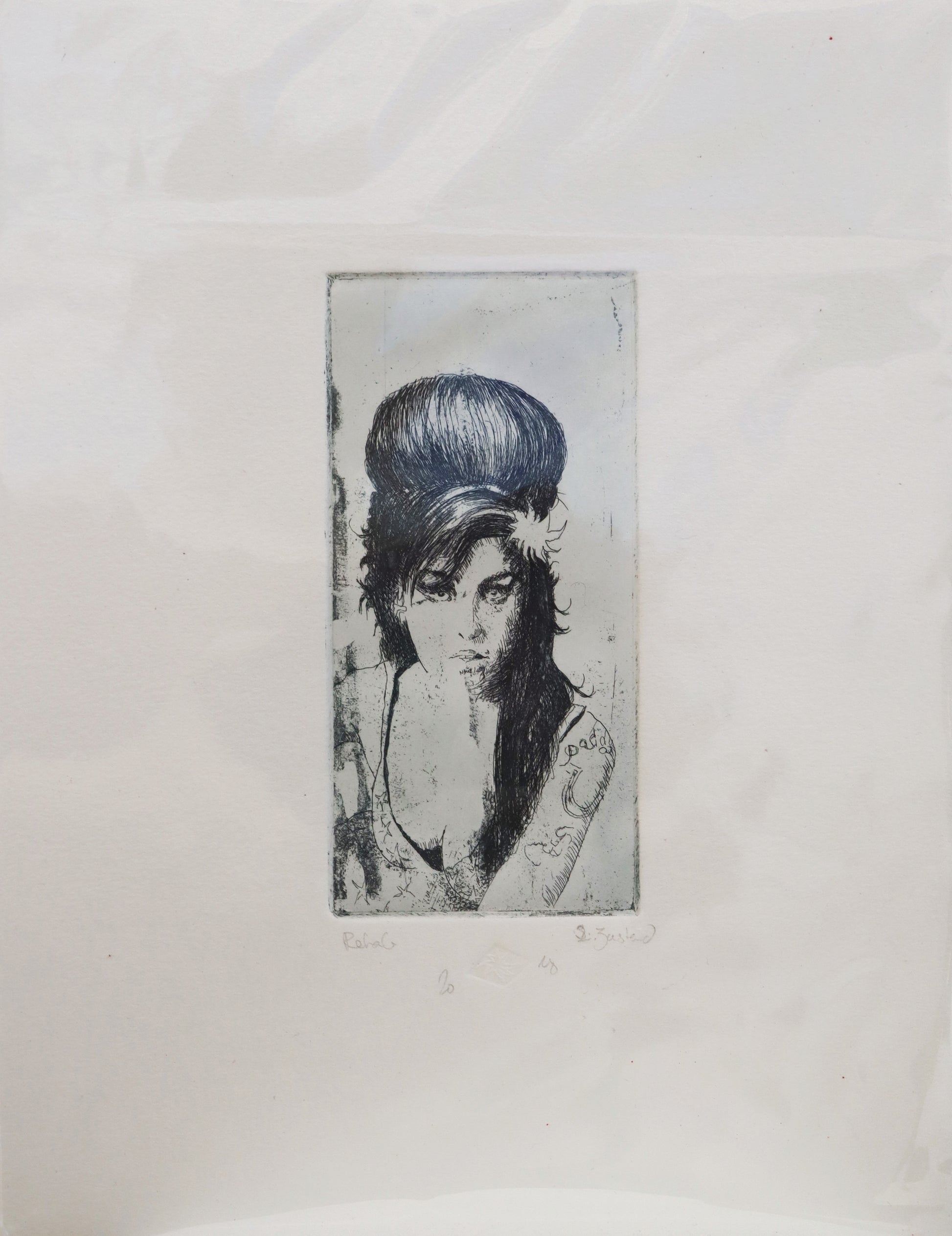 Original Radierung von Frank Lindenberg, Porträt von Amy Winehouse, Radierung auf Karton, erhältlich bei Galerie Waldbach - What The Artist Made