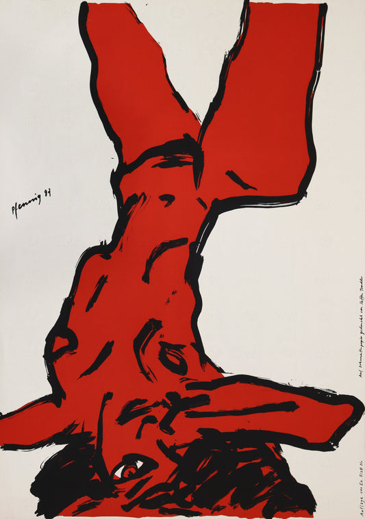 Druck Edition Trodler, von Wolf-Dieter Pfennig, Titel „Akt - liegend“ – expressives Porträt einer Frau als liegender Akt, rot und schwarz, mit Vignette von Trodler und Exemplar-Nummer, erhältlich bei Galerie Waldbach - What The Artist Made