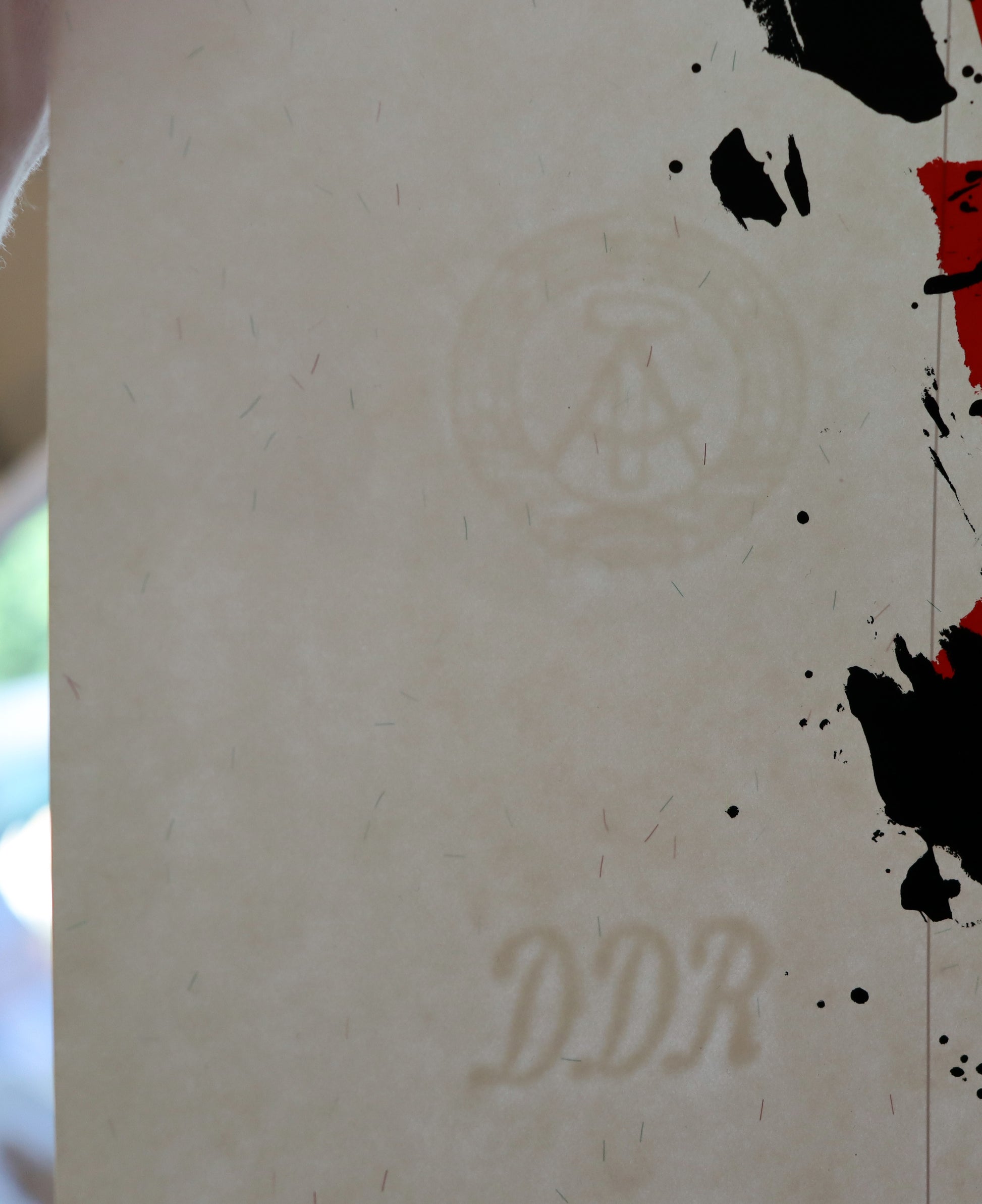 Detailaufnahme des Dokumentenpapiers mit DDR-Wasserzeichen - Schriftzug und Wappen, Silberstreifen in Gegenlicht erkennbar, erhältlich bei Galerie Waldbach - What The Artist Made